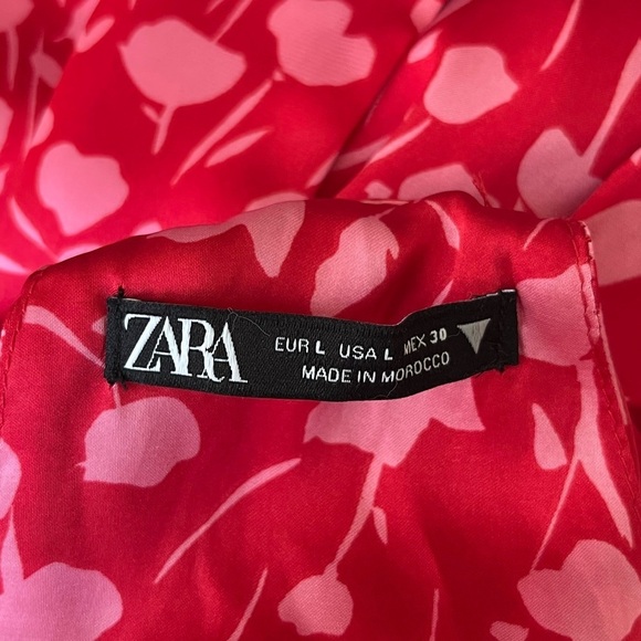 Zara Red Floral Satin Effect Halter Neck Tie Back Midi Dress - Picture 9 of 13